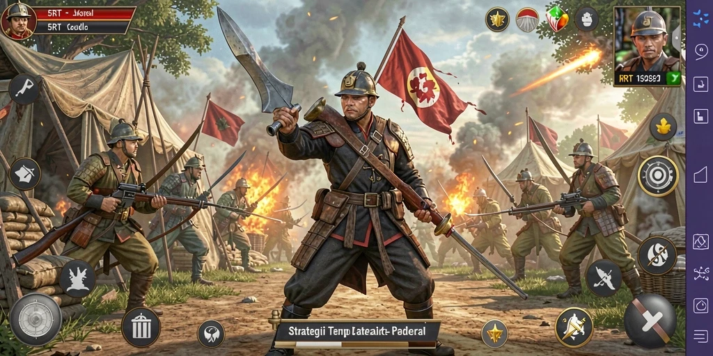 Screenshot gameplay 5RT menampilkan aksi pertempuran strategi yang intens.