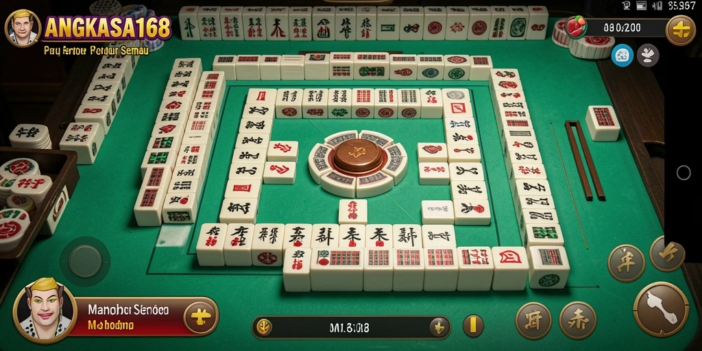 Tampilan gameplay seru di ANGKASA168 dengan desain ubin Mahjong yang menarik.