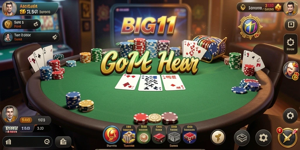 Tampilan utama game BIG11 dengan aksi penuh di meja poker.