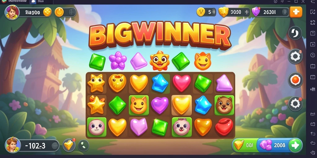 Screenshot gameplay BIGWINNER dengan tantangan Match-3 yang menarik.