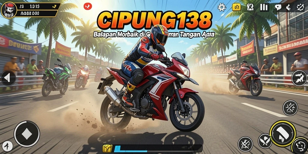 Tampilan gameplay menarik dari CIPUNG138 saat balapan motor.