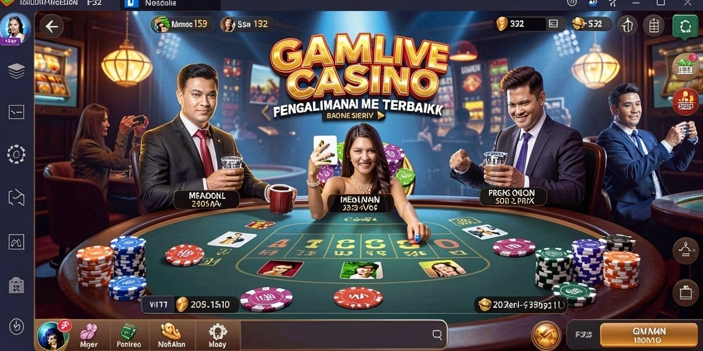 Screenshot gameplay Live Casino F32 yang menampilkan dealer dan pemain dalam aksi.