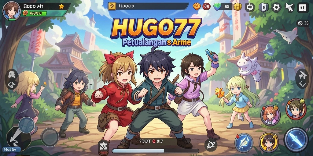 Tampilan menakjubkan dari gameplay HUGO77 dengan karakter anime yang menarik.