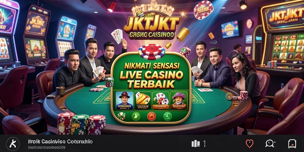 Screenshot gameplay JKTJKT menampilkan dealer profesional dan suasana kasino yang hidup.