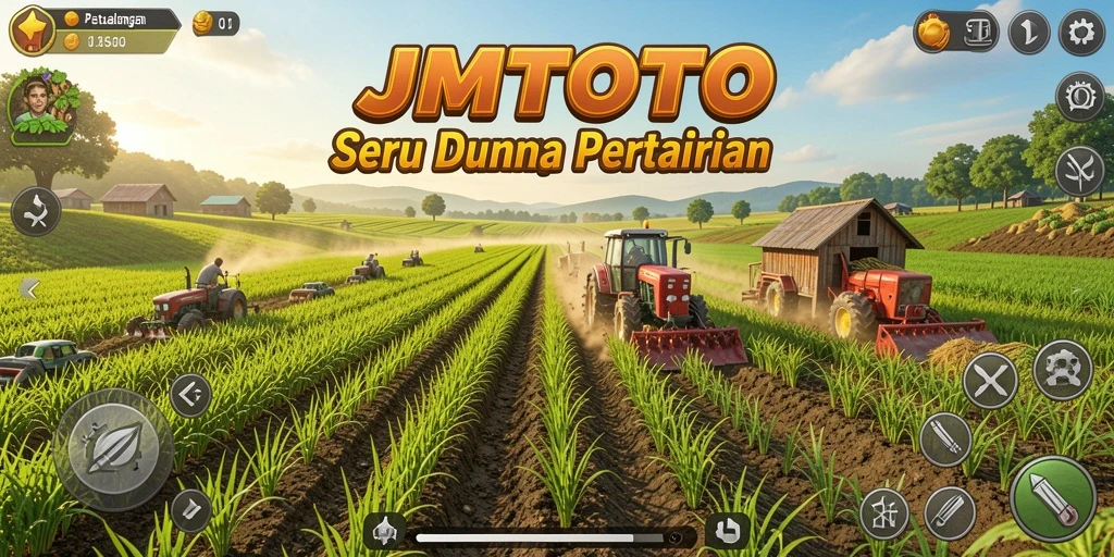 Tampilan peternakan indah dengan berbagai tanaman dan hewan.