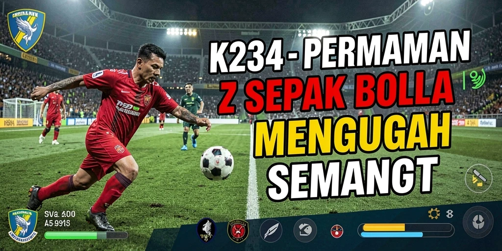 Gameplay K234 menampilkan aksi pertandingan sepak bola yang mendebarkan.