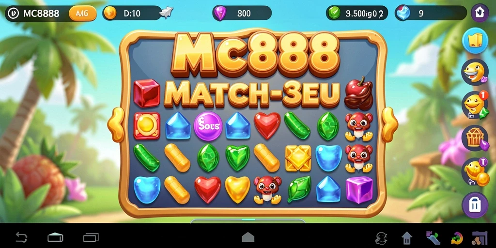 Tampilan gameplay seru di MC888 saat mencocokkan permata.
