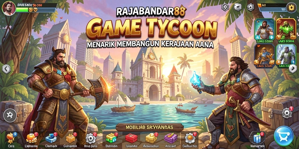 Screenshot RAJABANDAR88 menampilkan gameplay membangun kerajaan Tycoon.