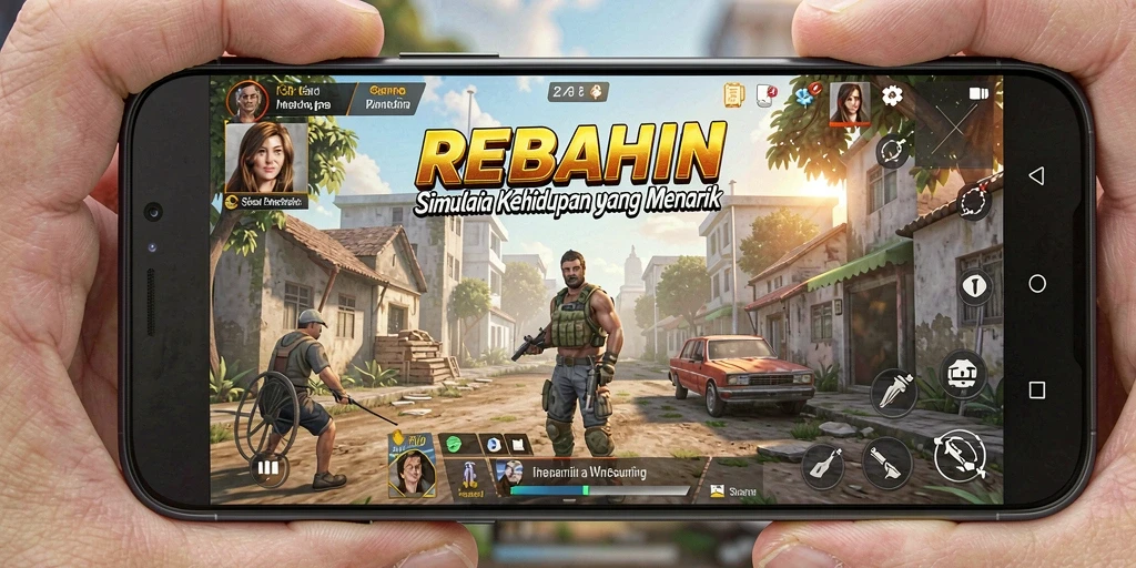 Tangkapan layar menunjukkan gameplay interaktif dalam REBAHIN.