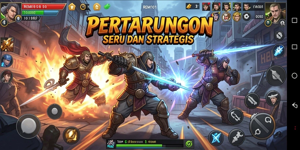 Tampilan pertarungan seru dengan karakter yang dinamis di REMI101.