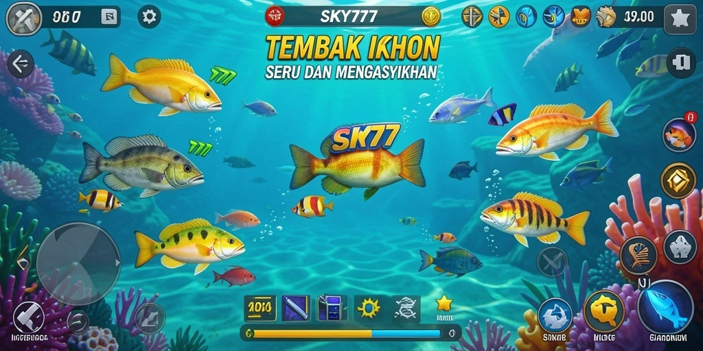 Tampilan gameplay SKY77 menampilkan aksi menembak ikan yang seru.