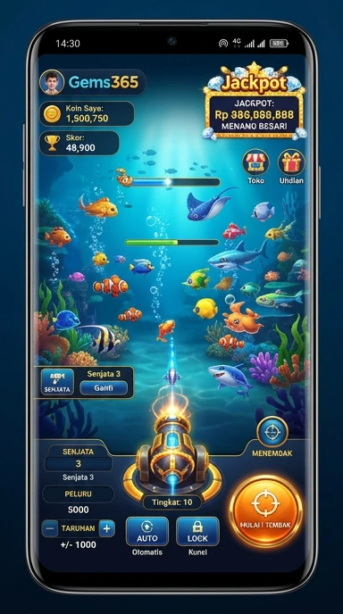 Tampilan antarmuka gems365 yang sederhana dan menarik.